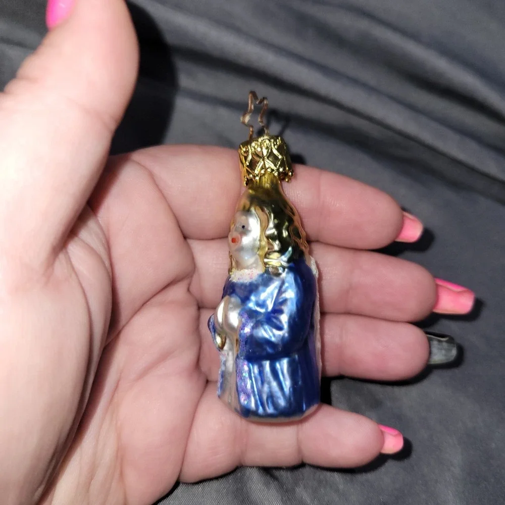 Inge Glas German Glass Christmas Ornament Blue Choir Angel Wings Hand Blown